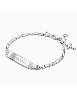 Modern Bar, Christening/Baptism Baby/Children&#039;s Engraved ID Bracelet for Boys - Sterling Silver