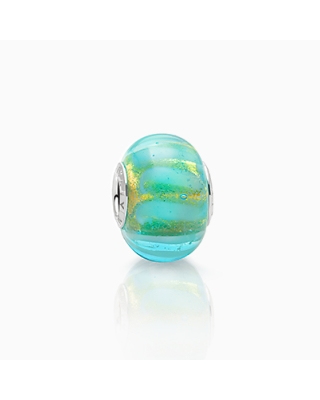 Buried Treasure, Sterling Silver and Waved Aqua Blue &amp; Gold Murano Glass (Hand Made in Italy) - Children&#039;s Adoré™ Charm