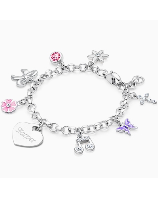 Design Your Own Teen&#039;s Classic Charm Bracelet for Girls (Includes Engraved Charm) - Sterling Silver