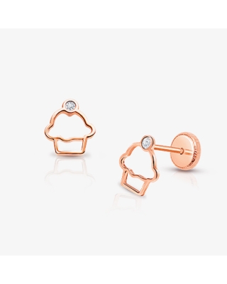 Cupcake Cutie, Clear CZ Baby/Children&#039;s Earrings, Screw Back - 14K Rose Gold