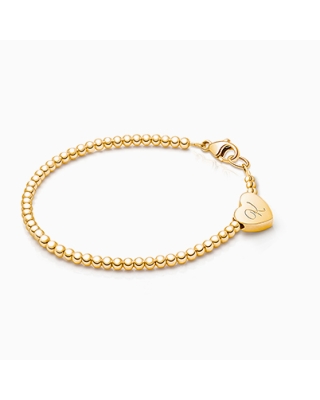 Dainty Heart, Baby/Children’s Beaded Bracelet for Girls (INCLUDES Engraved Initial) - 14K Gold