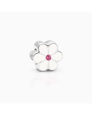 Darling as a Daisy, Sterling Silver, White Enamel and Pink CZ Flower - Adoré Charm