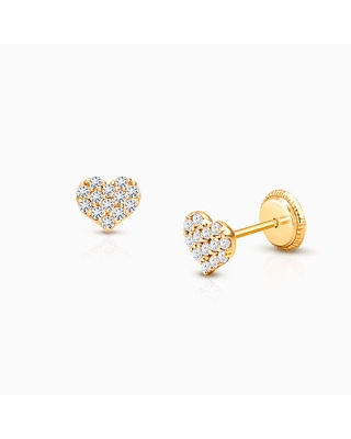 Dearest Heart, Clear Pavé CZ Baby/Children's Earrings, Screw Back - 14K Gold