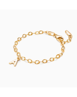 14K Gold Charm Bracelet, Design Your Own Link Chain Bracelet for Teen's (INCLUDES Initial Charm) - 14K Gold