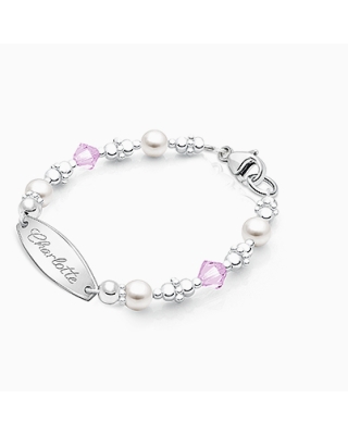 Diamonds & Pearls, Baby/Childrens Engraved Bracelet for Girls - Sterling Silver