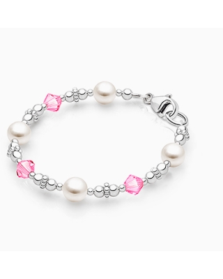 Diamonds & Pearls, Baby/Children's Beaded Bracelet for Girls - Sterling Silver