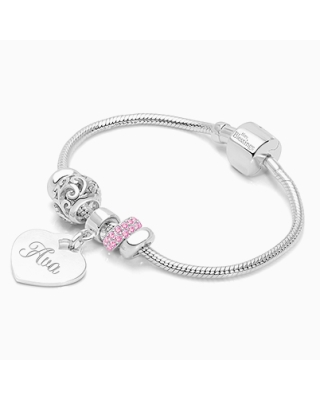 Adoré™ 3 Charm Starter Set, Baby/Children's Engraved Charm Bracelet for Girls - Sterling Silver