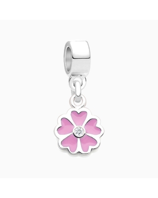 Fine Little Flower, Sterling Silver, Pink Enamel and Clear CZ Flower - Children's Adoré™ Dangle Charm