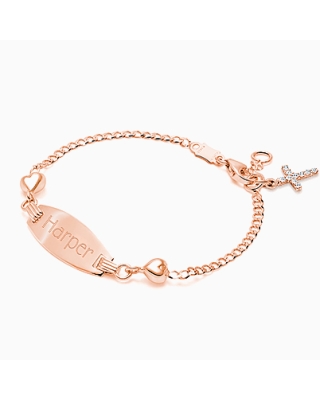 Personalized Rose Gold Name Bracelet with Hearts for Girls Baptism/Christening