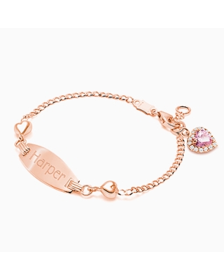 Personalized Rose Gold Name Bracelet with Hearts for Girls
