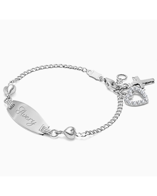 Personalized White Gold Name Bracelet with Hearts for Girls