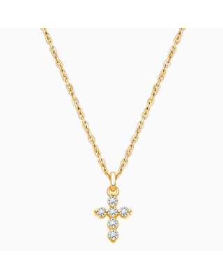 Glory & Grace Cross with Genuine Diamonds, Children's Necklace for Girls - 14K Gold