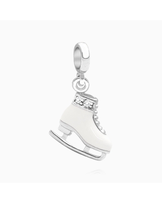Ice Princess, Sterling Silver Ice Skate with White Enamel and CZ's - Adoré Pendant