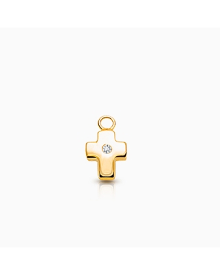 Cross - Inset Diamond Baby/Children's Individual Charm (Add to Your Existing Bracelet or Necklace) - 14K Gold
