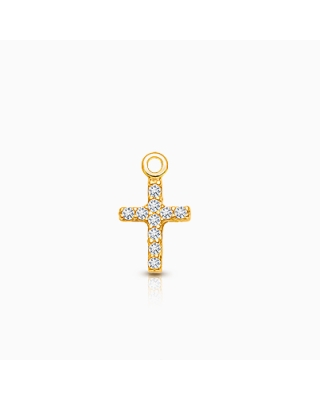 Cross - Modern Pavé CZ Baby/Children&#039;s Individual Charm (Add to Your Existing Bracelet or Necklace) - 14K Gold