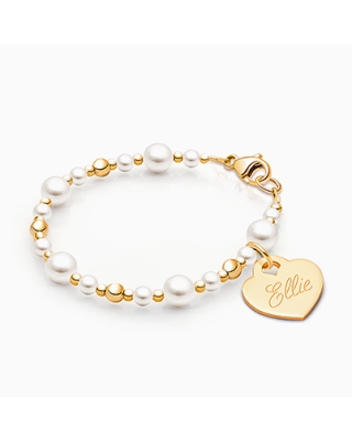 Little Lady, Baby/Children’s Beaded Bracelet for Girls (INCLUDES Engraved Charm) - 14K Gold