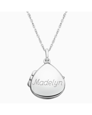 Teardrop Locket, Engraved Teen&#039;s Necklace for Girls (FREE Personalization) - Sterling Silver