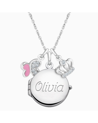 Round Locket &quot;Design Your Own&quot; Children&#039;s Necklace for Girls (50+ Optional Charms &amp; FREE Engraving) - Sterling Silver