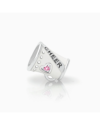 Love2Cheer, Sterling Silver Cheerleader Megaphone with Enamel and Pink CZ - Children&#039;s Adoré™ Charm
