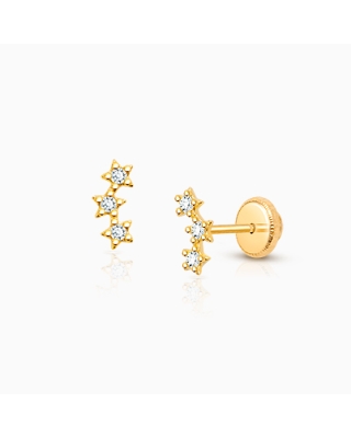 Lucky Stars, Clear CZ Baby/Children’s Earrings, Screw Back - 14K Gold