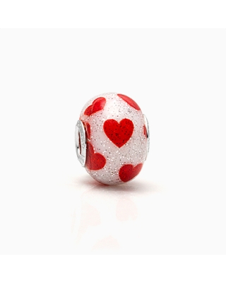 You&#039;ll Be In My Heart, Sterling Silver with Red Hearts on White Murano Glass (Hand Made in Italy) - Adoré Charm