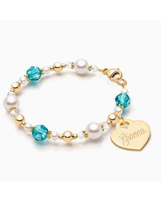 My Little Sunshine Birthstone, Baby/Children's Beaded Bracelet for Girls (Includes Engraved Charm, All 12 Birthstones Avail) - 14K Gold