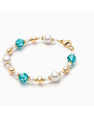My Little Sunshine Birthstone, Baby/Children&#039;s Beaded Bracelet for Girls (All 12 Birthstones Avail) - 14K Gold