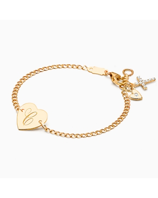 Heart of Gold, Christening/Baptism Baby/Children&#039;s Engraved ID Bracelet - 14K Gold