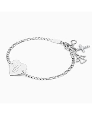 Heart of Gold, Christening/Baptism Baby/Children's Engraved ID Bracelet - 14K White Gold