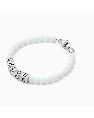 4mm Opals, Lab Created White Opal Baby/Children&#039;s Name Bracelet for Girls - Sterling Silver