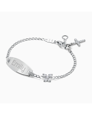 Personal Name Bracelet White Gold with Cross for Girls