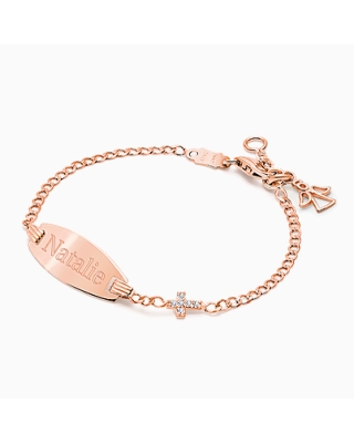 Personal Name Bracelet Rose Gold with Cross for Girls