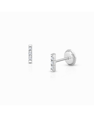 Pavé Bar, Clear CZ Teen's Earrings, Screw Back - 14K White Gold
