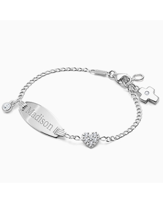 Personal Name Bracelet White Gold with Heart for Girls Baptism/Christening