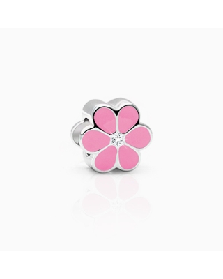 "Do you suppose she is a wildflower?" Girl's silver pink daisy charm with cz