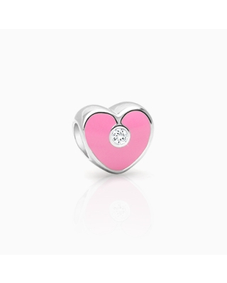 Heart of an Angel, Sterling Silver Heart with Pink Enamel and CZ Center - Adoré Charm