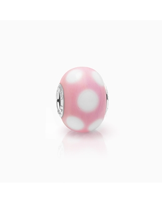 Peachy Princess, Sterling Silver and Pink & White Polka Dot Murano Glass (Hand Made in Italy) - Children's Adoré™ Charm