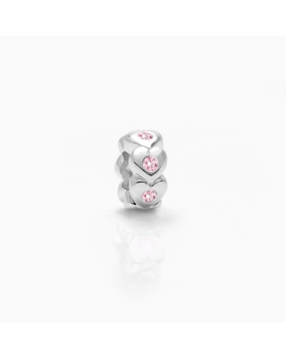 My Heart Will Follow, Sterling Silver and Light Pink CZ Hearts - Adoré Charm