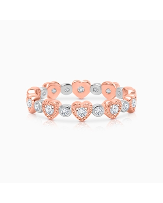 Rosabella Dreamy Hearts, Clear CZ Children&#039;s Two-Tone Ring for Girls - Sterling Silver
