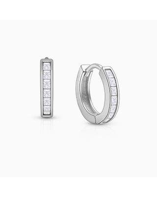Channel Cut CZ, 11mm Huggie Hoops Christening/Baptism Baby/Children&#039;s Earrings, Screw Back - Sterling Silver