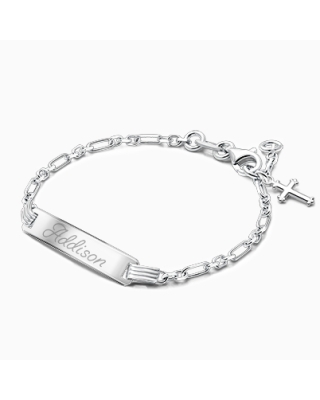 Modern Bar, Christening/Baptism Baby/Children&#039;s Engraved ID Bracelet for Girls - Sterling Silver