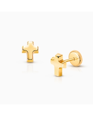 Simple Cross Earring, Christening/Baptism Baby/Children&#039;s Earrings, Screw Back - 14K Gold