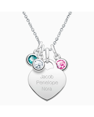 Close to My Heart, Mother&#039;s Engraved Necklace Set for Women, Personalized with Children&#039;s Names &amp; Birthstones - Sterling Silver