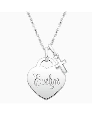 Small Heart, Christening/Baptism Children's Necklace for Girls (50+ Optional Charms & FREE Engraving) - Sterling Silver