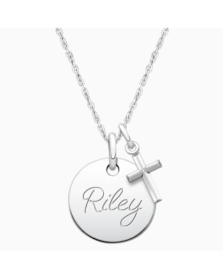 Small Round, Communion Children&#039;s Necklace for Girls (50+ Optional Charms &amp; FREE Engraving) - Sterling Silver