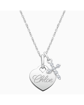 Baby Heart, Christening/Baptism Children's Necklace for Girls (50+ Optional Charms & FREE Engraving) - Sterling Silver