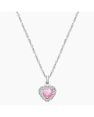 Blissful Heart, Children's Pink/Clear CZ Necklace for Girls - Sterling Silver