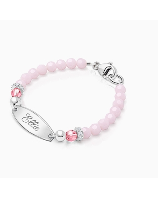 tB® Signature Crystal™ Sweet Pink Baby/Children’s Engraved Bracelet for Girls - Sterling Silver