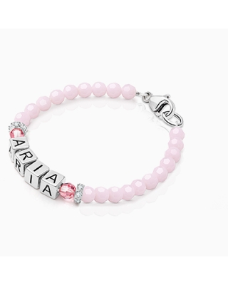 tB® Signature Crystal™ Sweet Pink Baby/Children’s Name Bracelet for Girls - Sterling Silver