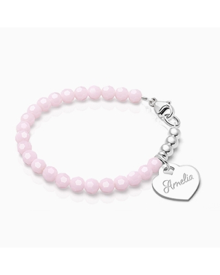 tB® Signature Crystal™ Sweet Pink, Baby/Children’s Beaded Bracelet for Girls (INCLUDES Engraved Charm) - Sterling Silver